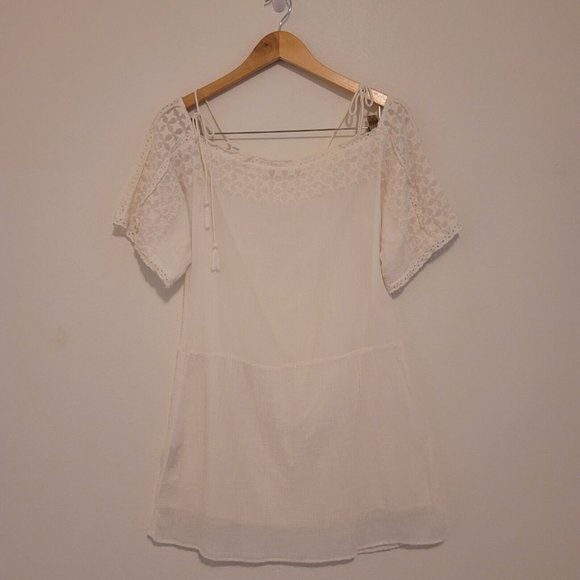 Zara Womens Size XS White Cotton Eyelet Embroidered Gauze Mini Dress Boho Beach - Picture 8 of 12